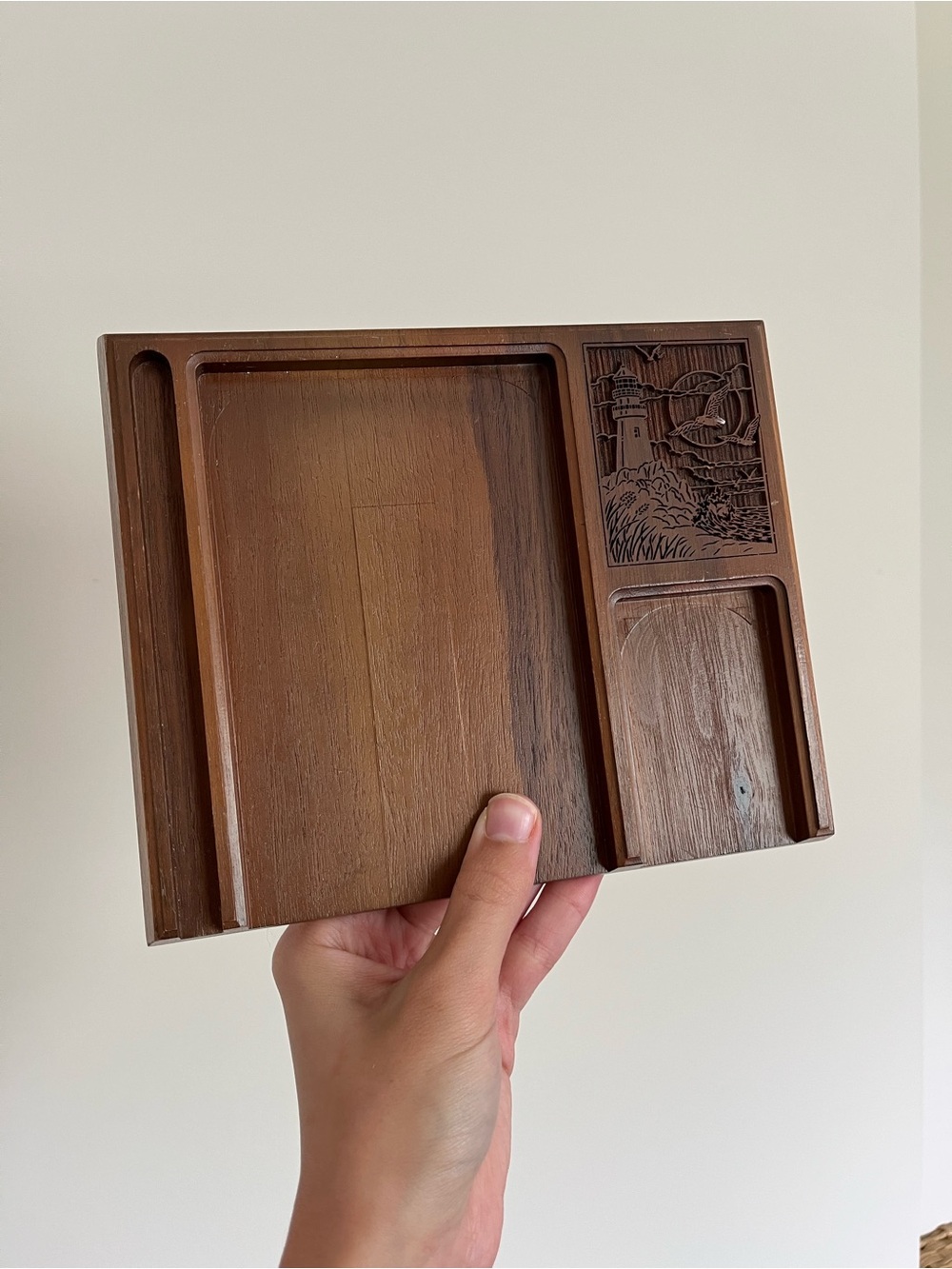 VTG Lasercraft Engraved Walnut Wood Desk Caddy for Pen, Phone, Notes ETC